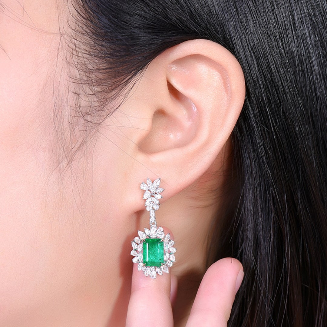 14k Gold 7.16 Ctw Vivid Green Natural Emerald & Sapphire Earrings - 7
