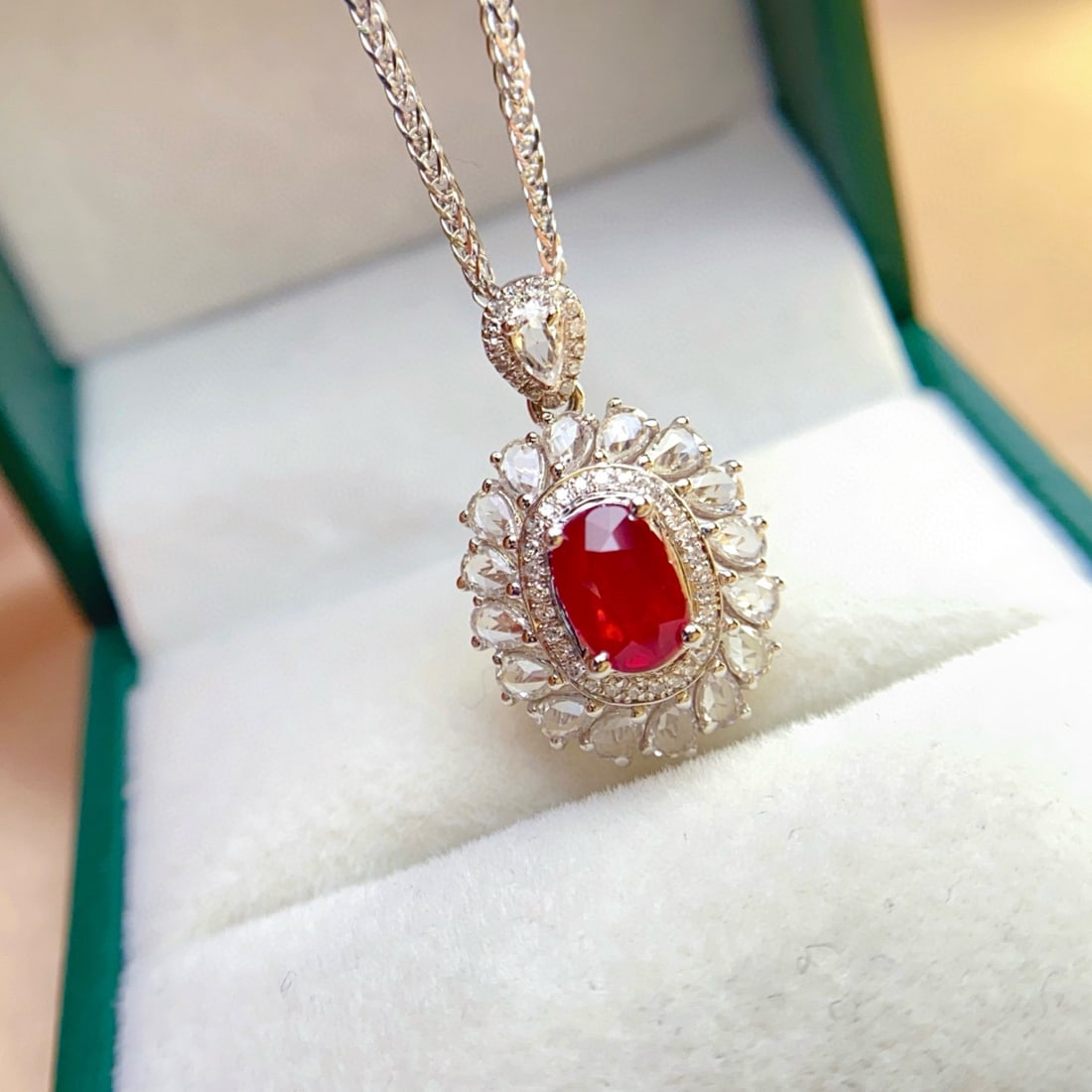 14k Gold 1.10 Ct Natural Ruby & Sapphire & Diamond Pendant( Without Chain ) - 4