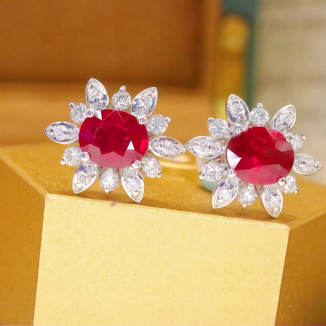 14k Gold 1.41 Ctw Natural Ruby & Diamond Earrings - 3