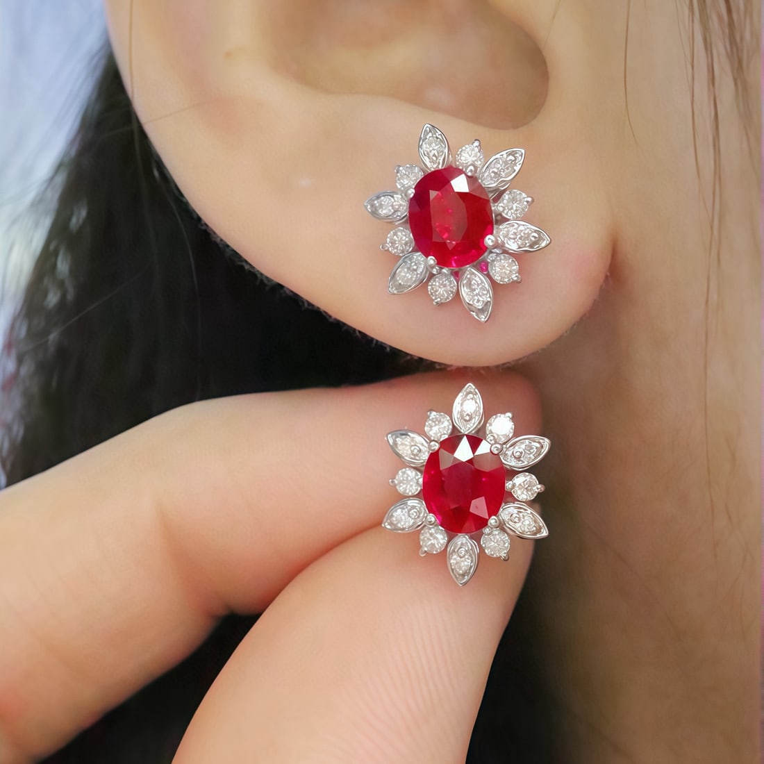 14k Gold 1.41 Ctw Natural Ruby & Diamond Earrings - 5