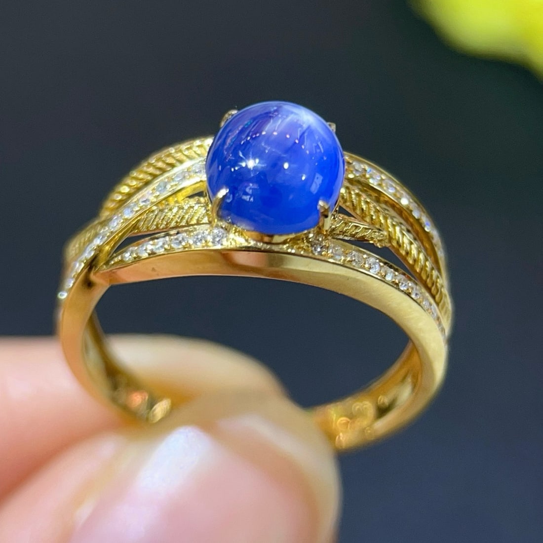 14k Gold 3.21 Ctw Natural Star Sapphire & Diamond Ring - 5