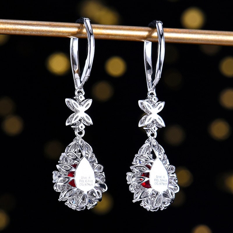 14k Gold 2.24 Ctw Natural Ruby & Diamond Earrings - 5