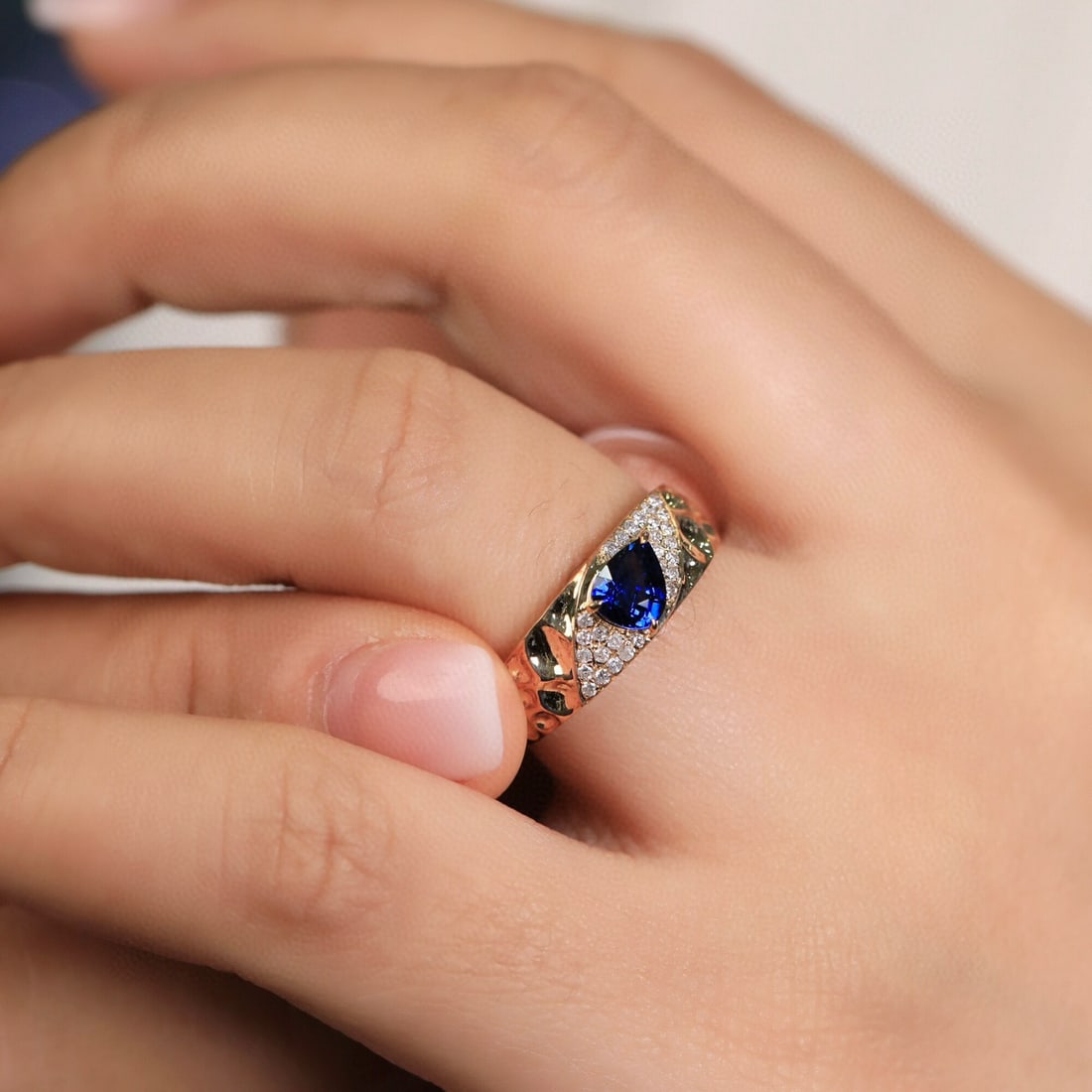 14k Gold 0.73 Ct Natural Sapphire & Diamond Ring - 4