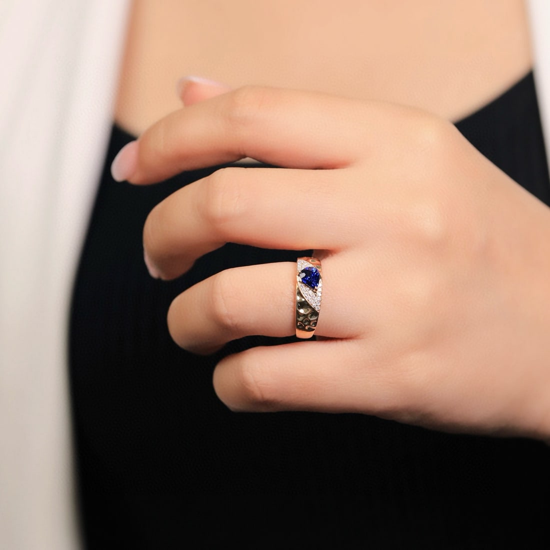 14k Gold 0.73 Ct Natural Sapphire & Diamond Ring - 7