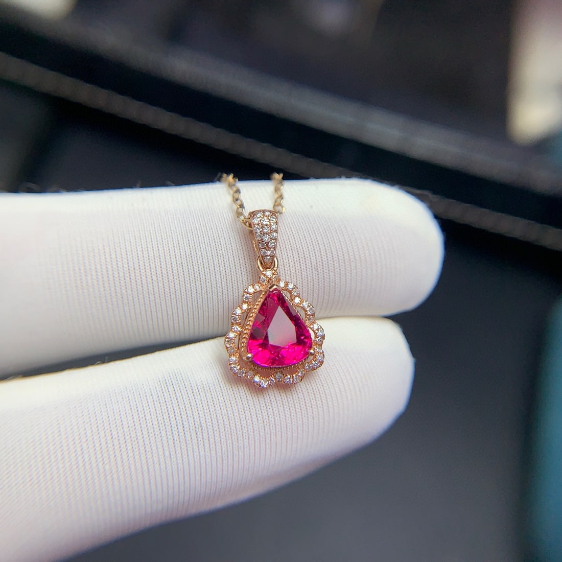 14k Gold 1.4 Ct Natural Tourmaline & Diamond Pendant( Without Chain ) - 8
