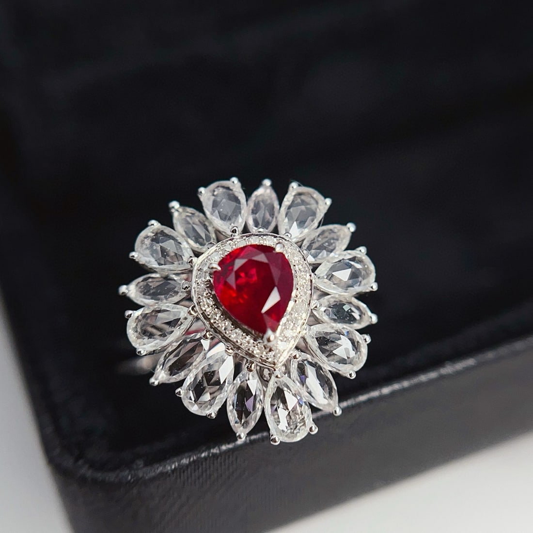 14k Gold 0.65 Ct Vivid Red Natural Ruby & Diamond & Sapphire Ring/pendant( Without Chain ): Ref:231090098 // gold content:14k gold // ring size:7. 25us // // main gemstone:ruby // shape:pear // carat weight:0. 65ct // color:vivid red // treatment:natural // // adjacent gemstone 2 : diamond