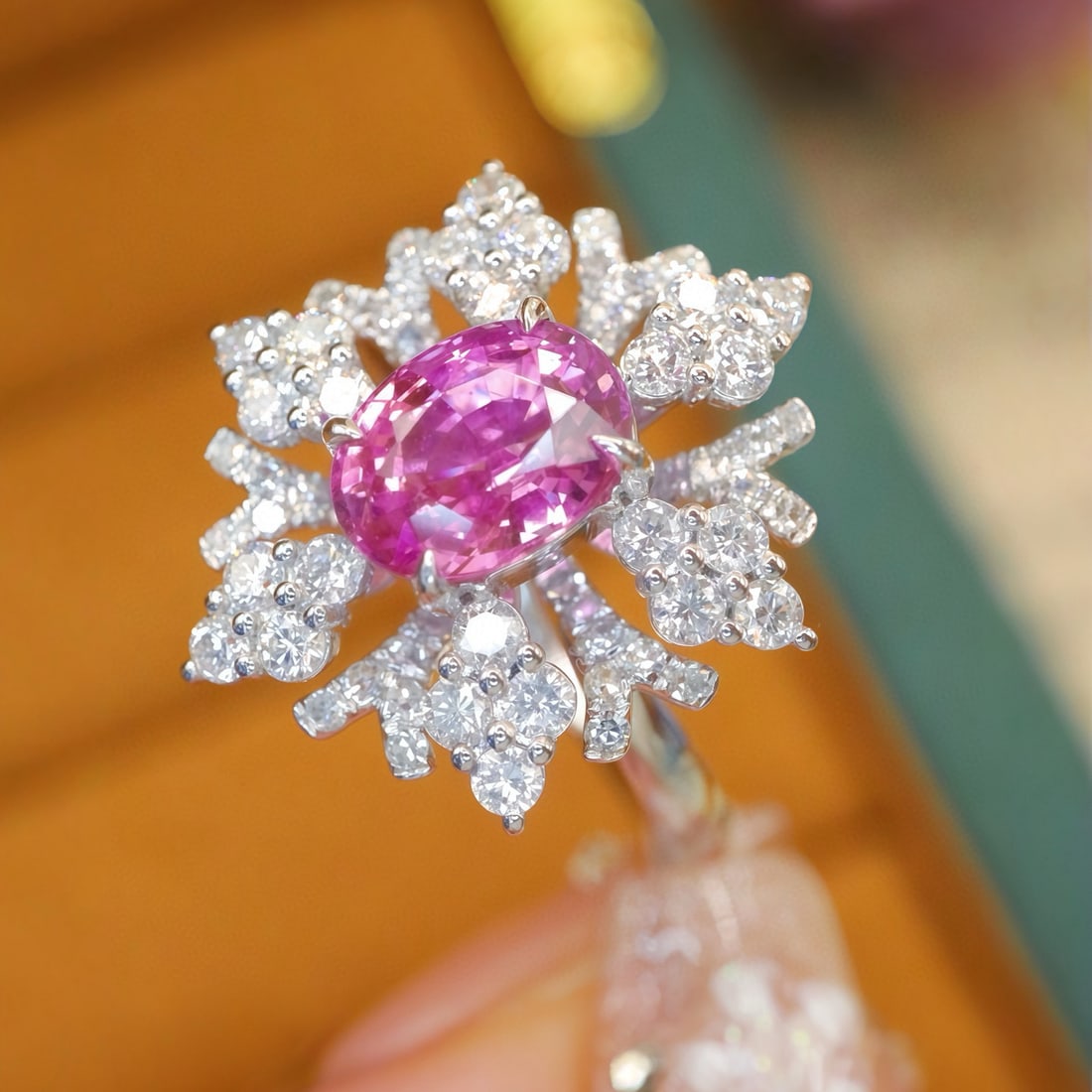 14k Gold 2.81 Ctw Natural Padparadscha Sapphire & Diamond Ring - 2