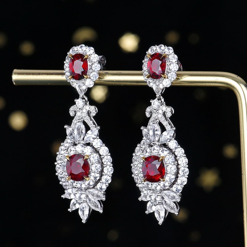 14k Gold 2.03 Ctw Natural Ruby & Diamond Earrings - 2