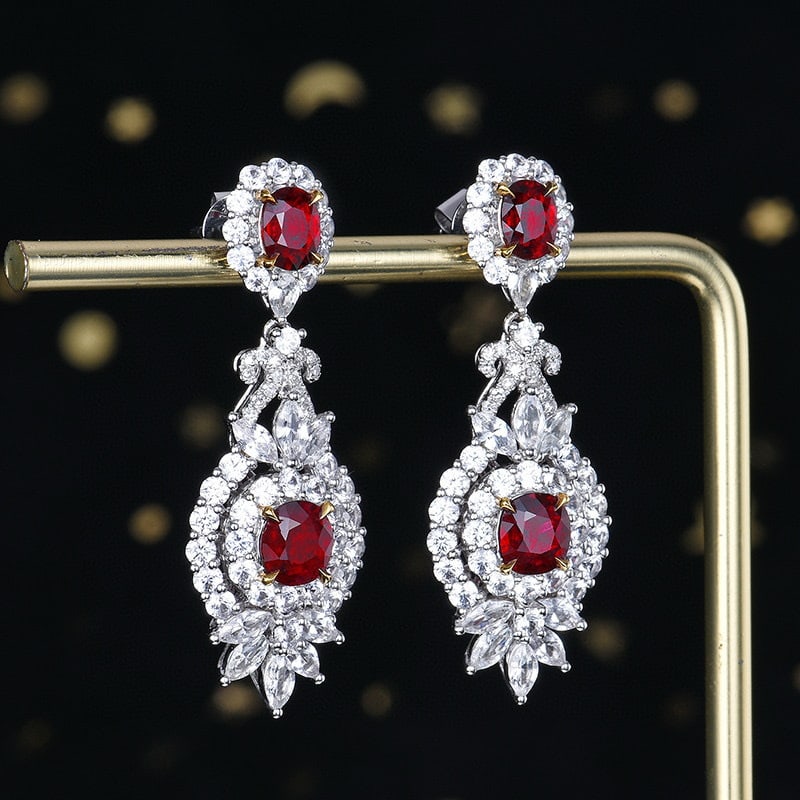 14k Gold 2.03 Ctw Natural Ruby & Diamond Earrings - 3