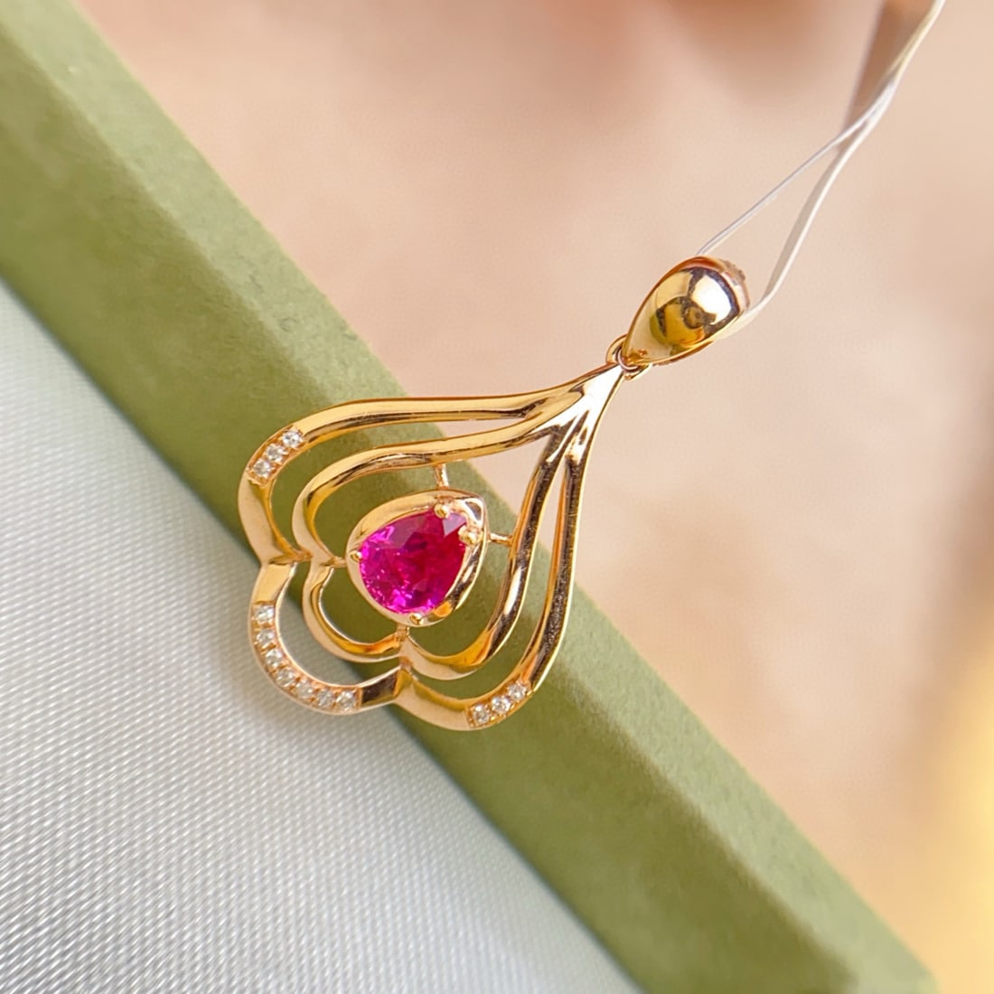 14k Gold 0.55 Ct Natural Ruby & Diamond Pendant( Without Chain ) - 2
