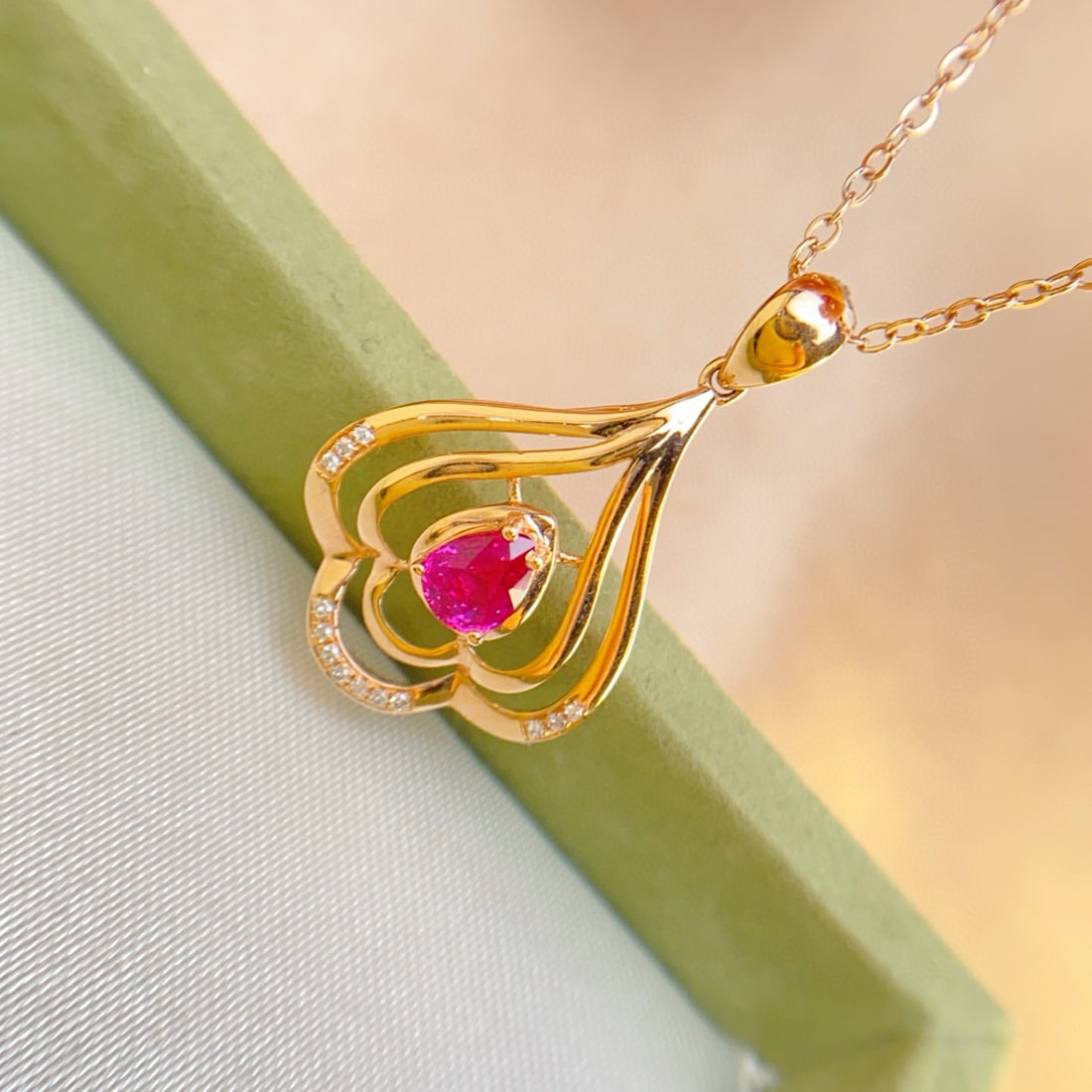 14k Gold 0.55 Ct Natural Ruby & Diamond Pendant( Without Chain ) - 4