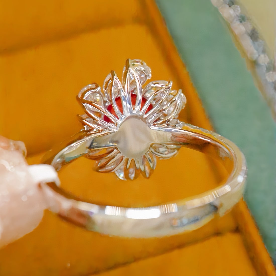 14k Gold 3.37 Ctw Natural Padparadscha Sapphire & Diamond Ring - 4