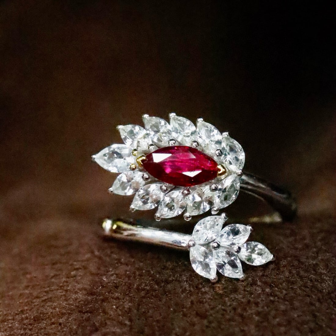 14k Gold 1.69 Ctw Natural Ruby & Sapphire Ring: Ref:231090108 // gold content:14k gold // ring size:7. 25us // // main gemstone:ruby // shape:marquise // carat weight:0. 48ct // color:red // treatment:natural // // adjacent gemstone 2 : sapphire