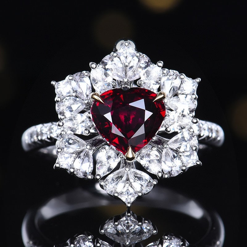 14k Gold 1.56 Ctw Natural Ruby & Diamond Ring/pendant( Without Chain ): Ref:231090111 // gold content:14k gold // ring size:7. 25us // // main gemstone:ruby // shape:heart // carat weight:1. 46ct // color:pigeonblood red // treatment:natural // // adjacent gemstone 2 :