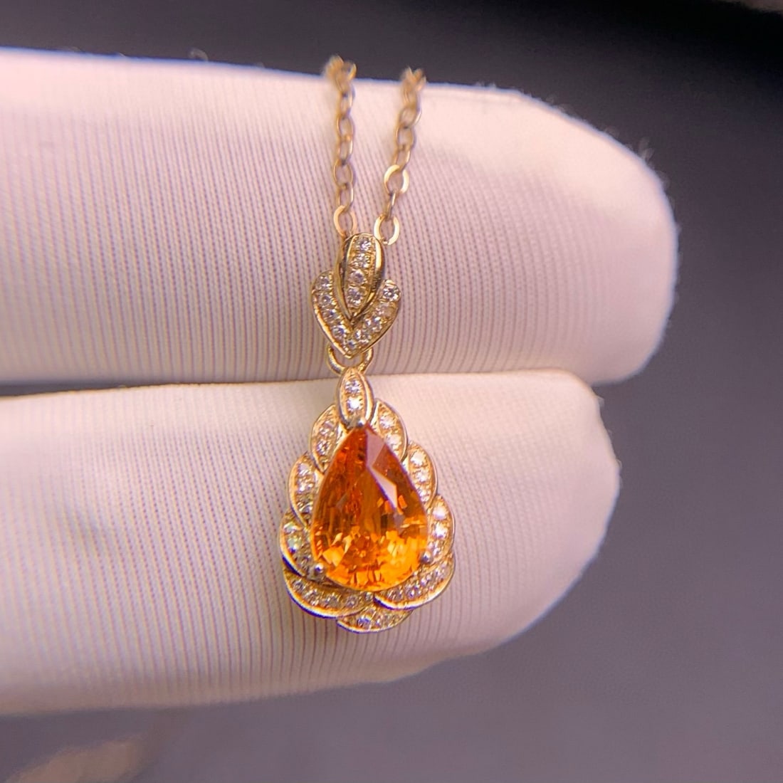 14k Gold 1.4 Ct Natural Spessartine & Diamond Pendant( Without Chain ) - 6