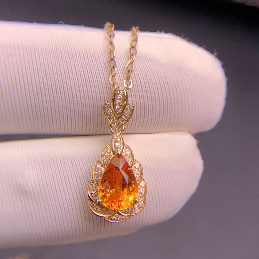 14k Gold 1.4 Ct Natural Spessartine & Diamond Pendant( Without Chain ) - 9