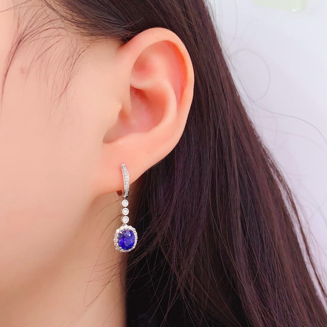 14k Gold 2.3 Ct Natural Sapphire & Diamond Earrings - 5