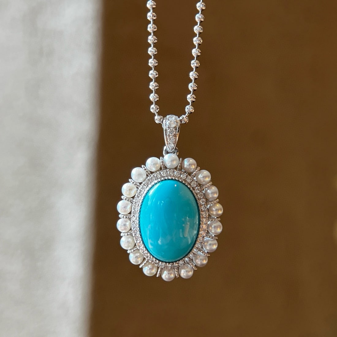 14k Gold 4.78 Ctw Natural Blue Turquoise & Diamond Pendant( Without Chain ): Ref:231090130 // gold content:14k gold // main gemstone:blue turquoise // shape:oval // carat weight:4. 54ct // color:blue // treatment:natural // // adjacent gemstone 2 : diamond // shape:round // ca