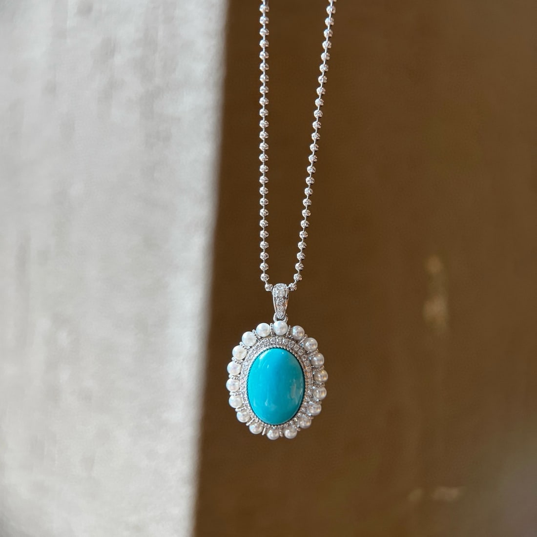14k Gold 4.78 Ctw Natural Blue Turquoise & Diamond Pendant( Without Chain ) - 2