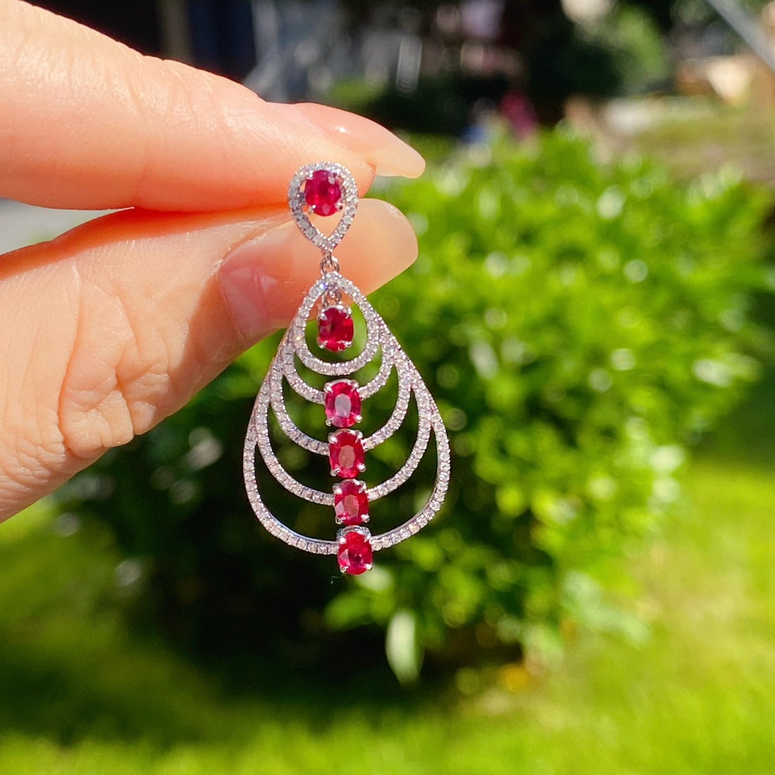 14k Gold 3.41 Ctw Natural Ruby & Diamond Earrings - 2