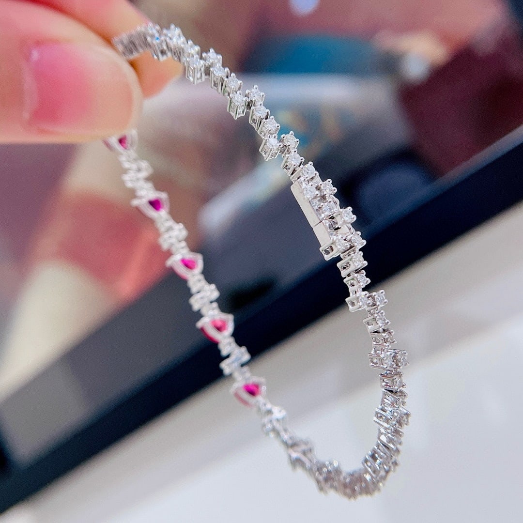 14k Gold 3.09 Ctw Natural Ruby & Diamond Bracelet - 2