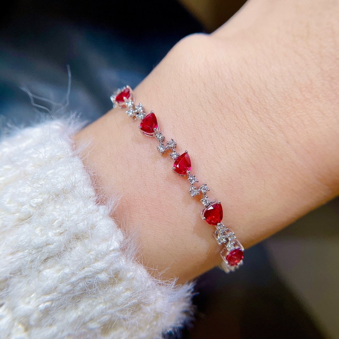 14k Gold 3.09 Ctw Natural Ruby & Diamond Bracelet - 3