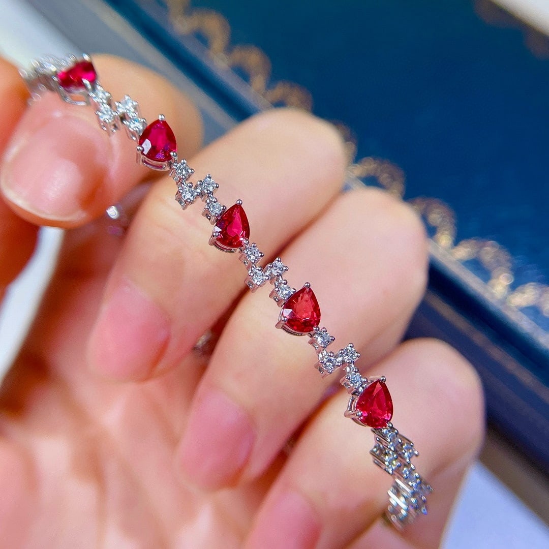 14k Gold 3.09 Ctw Natural Ruby & Diamond Bracelet - 5