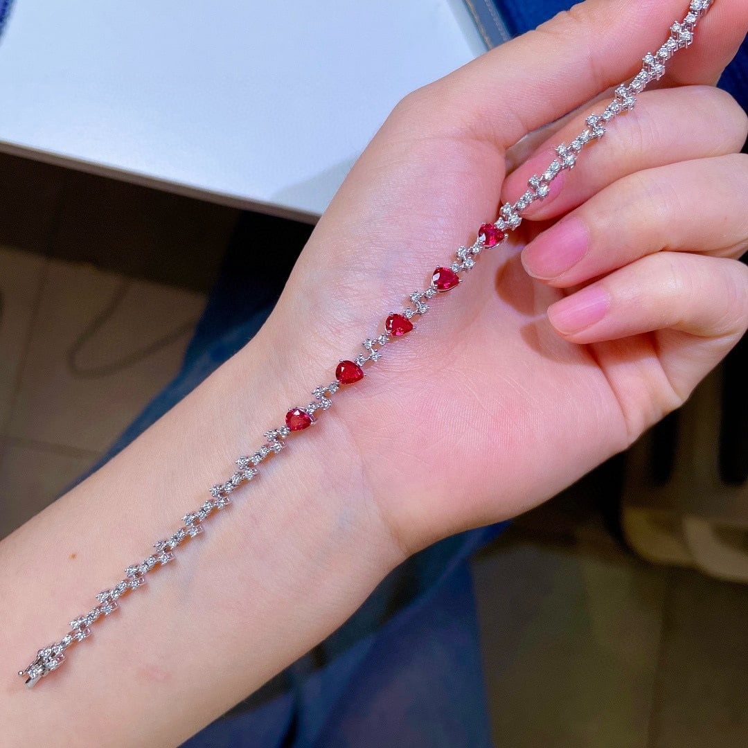 14k Gold 3.09 Ctw Natural Ruby & Diamond Bracelet - 6