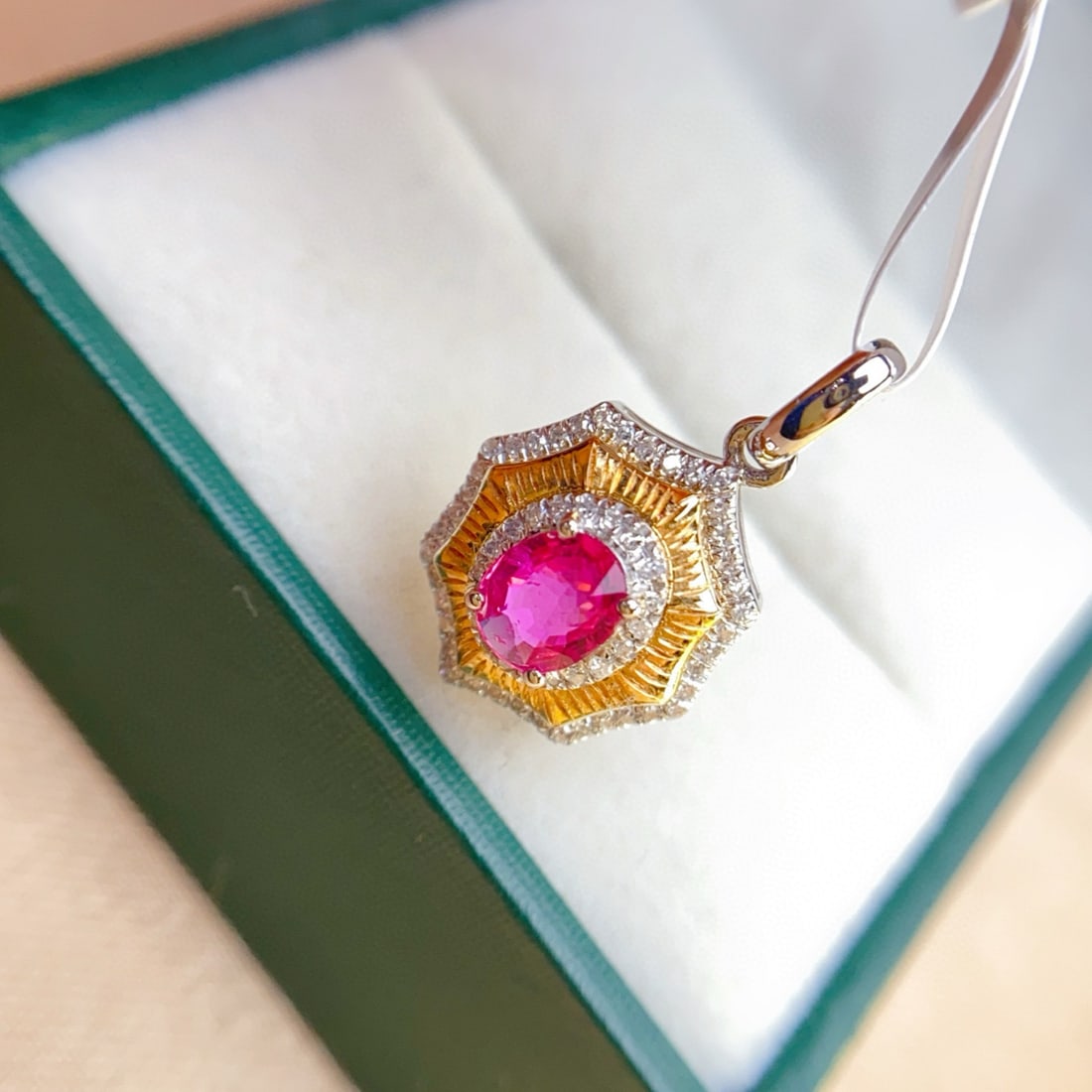 14k Gold 0.55 Ct Natural Ruby & Diamond Pendant( Without Chain ) - 6