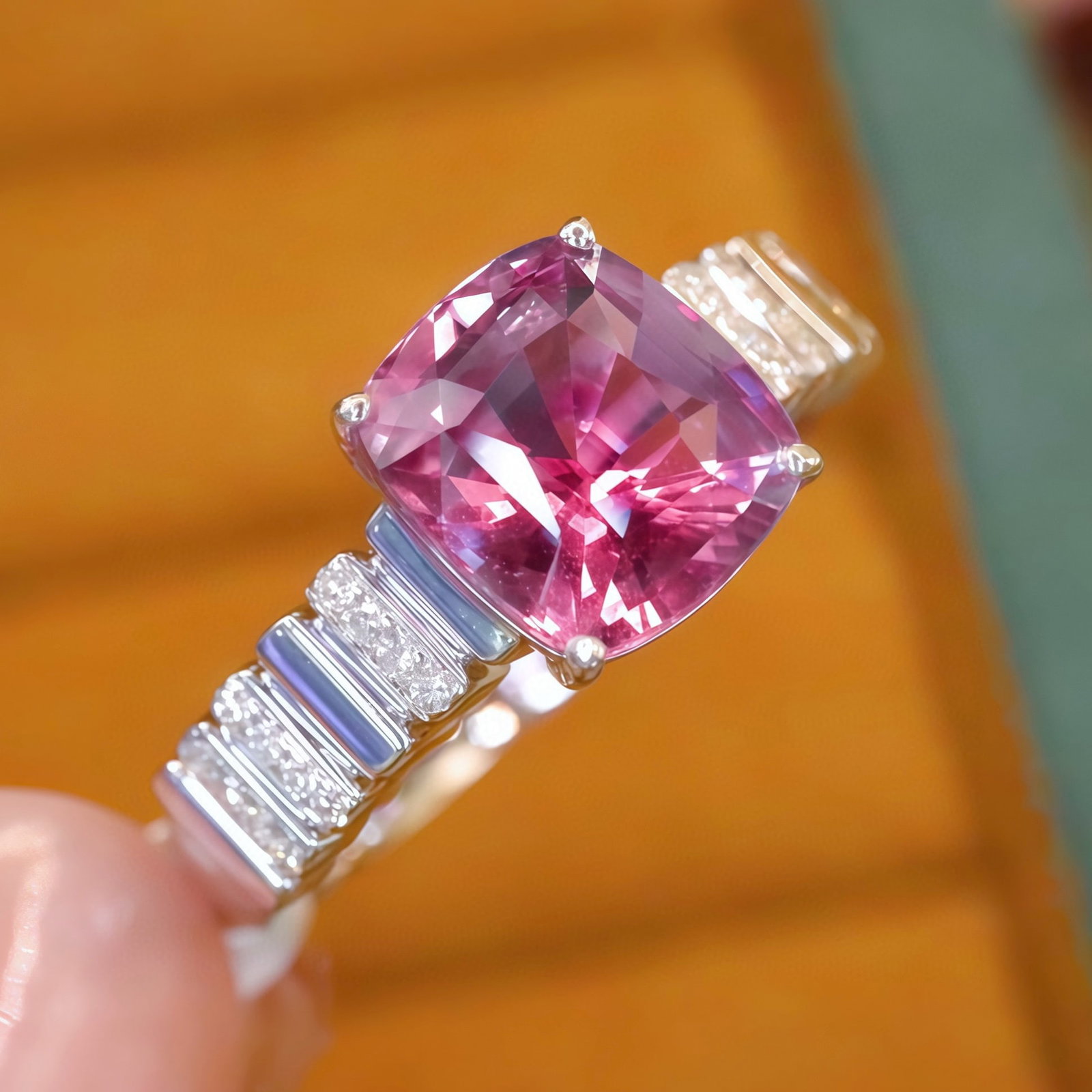 14k Gold 2.10 Ctw Natural Padparadscha Sapphire & Diamond Ring - 2