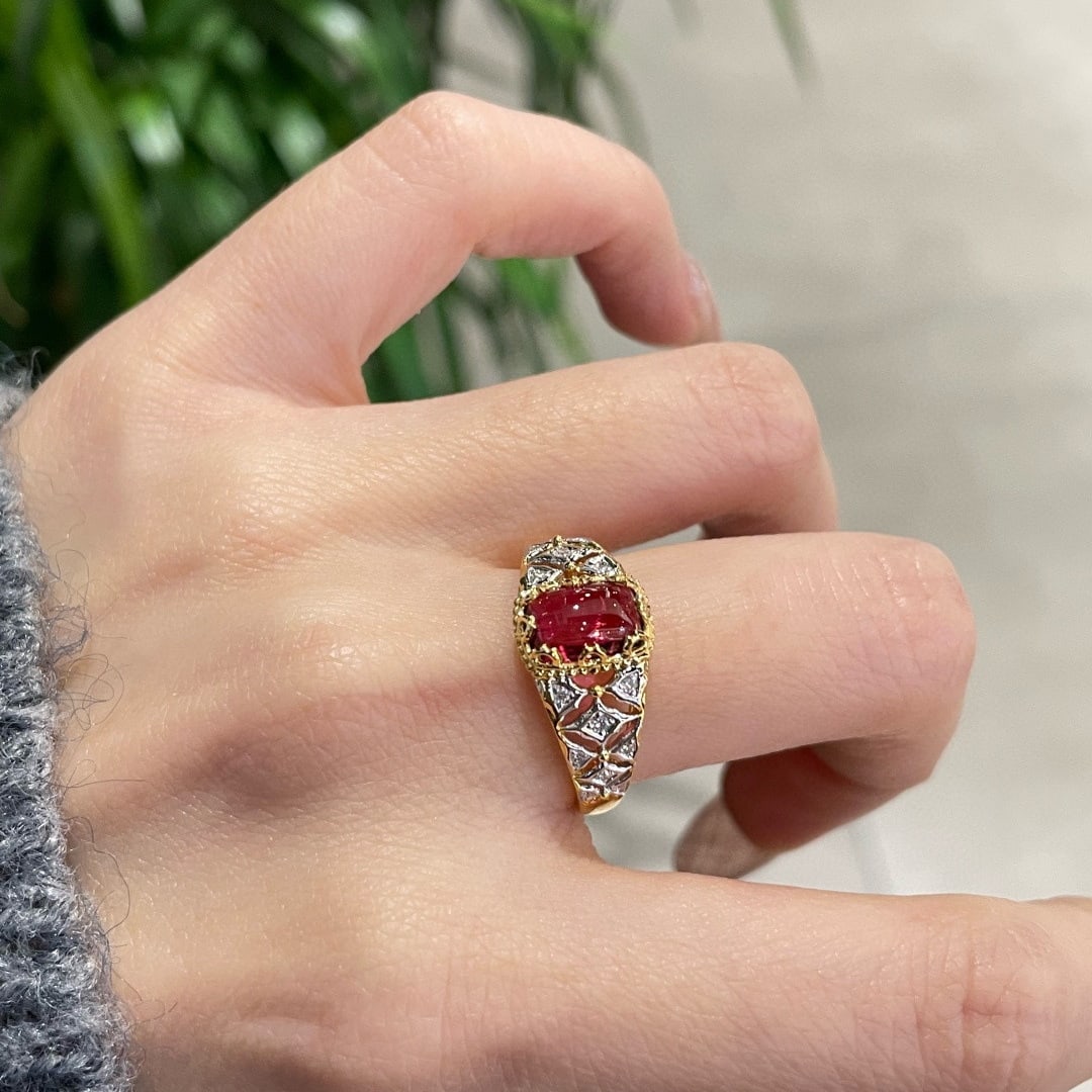 14k Gold 1.3 Ct Natural Tourmaline & Diamond Ring - 7