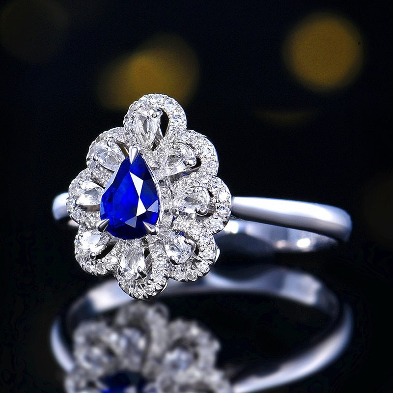 14k Gold 0.55 Ct Natural Sapphire & Sapphire & Diamond Ring - 2