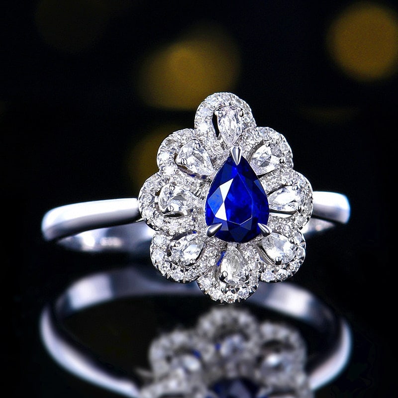 14k Gold 0.55 Ct Natural Sapphire & Sapphire & Diamond Ring - 3