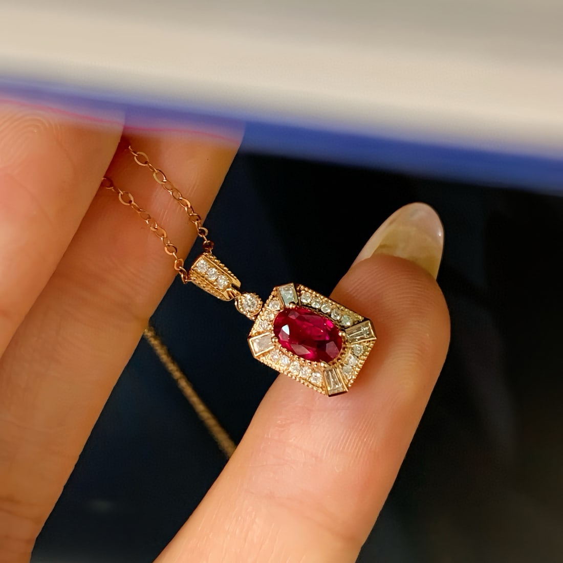 14k Gold 0.72 Ctw Natural Ruby & Diamond Pendant( Without Chain ) - 2