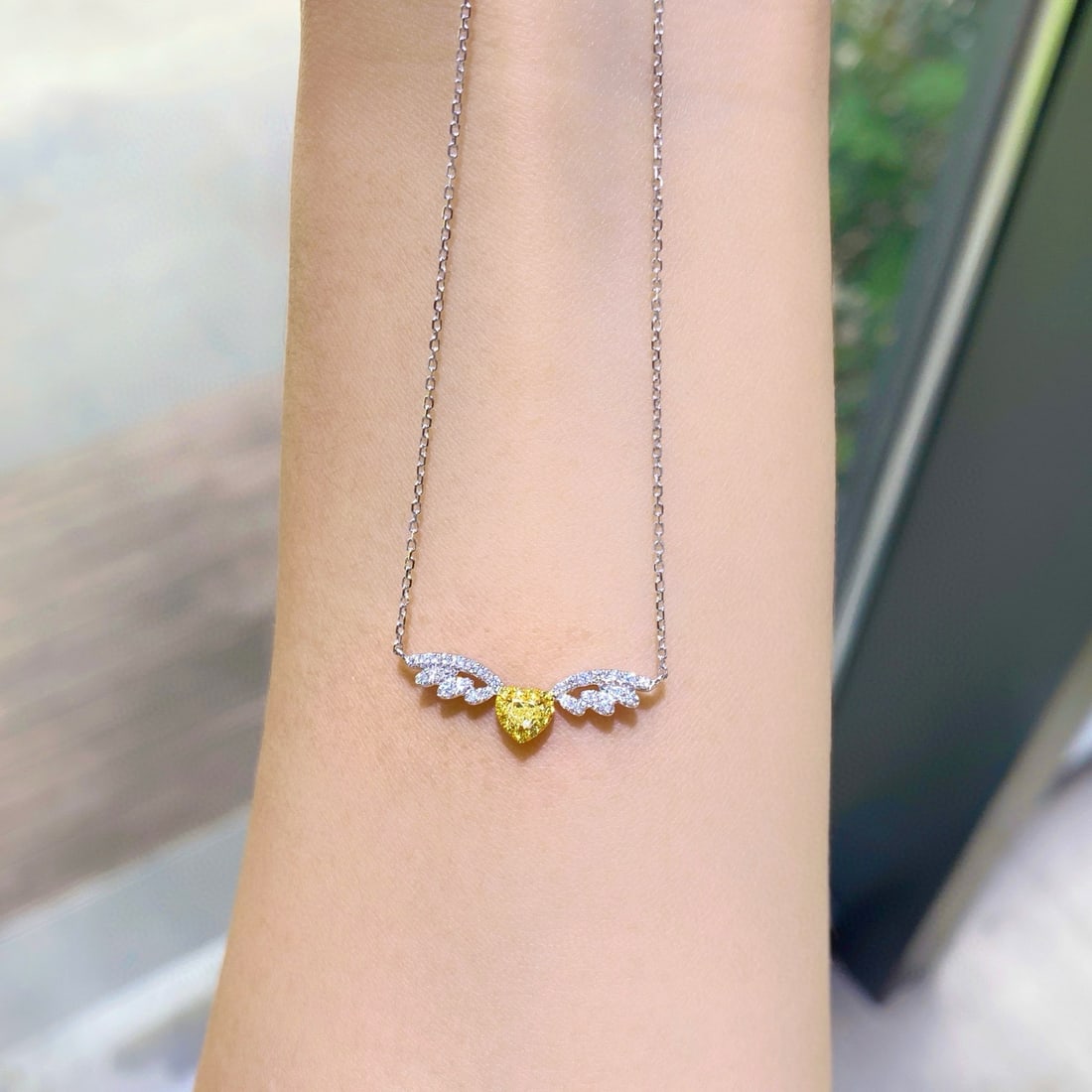 14k Gold 0.31 Ctw Natural Yellow Diamond & Diamond Necklace - 2