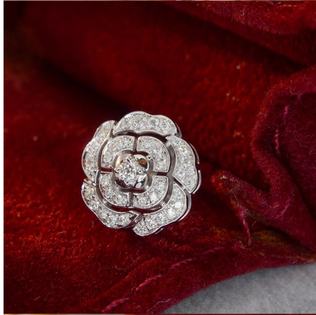 14k Gold 0.30 Ct Natural H Diamond & Flowers Earrings - 2