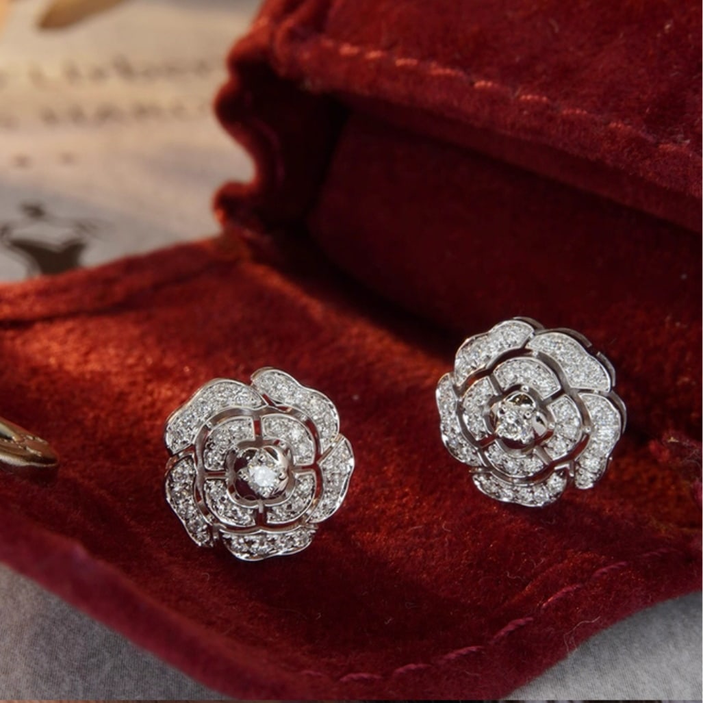 14k Gold 0.30 Ct Natural H Diamond & Flowers Earrings - 3