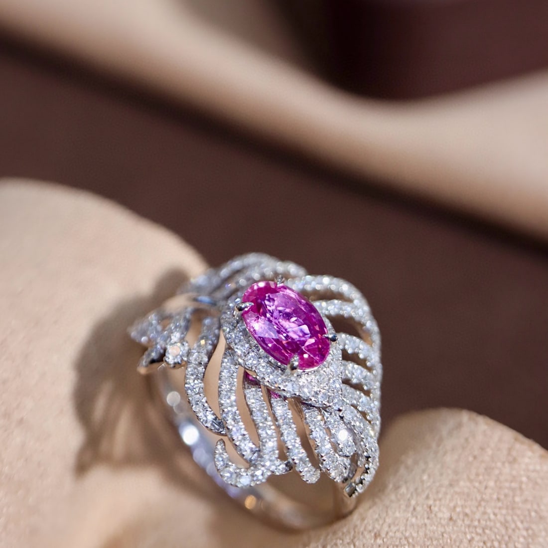 14k Gold 1.21 Ctw Natural Padparadscha Sapphire & Diamond Ring - 2
