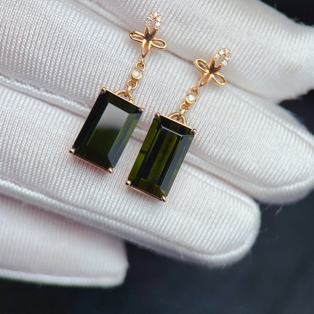 14k Gold 5.69 Ctw Natural Tourmaline & Diamond Earrings - 2