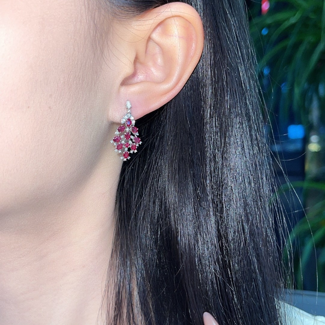 14k Gold 2 Ct Natural Ruby & Diamond Earrings - 6