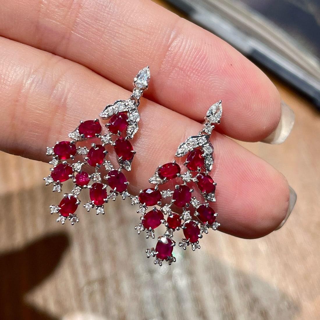 14k Gold 2 Ct Natural Ruby & Diamond Earrings - 8