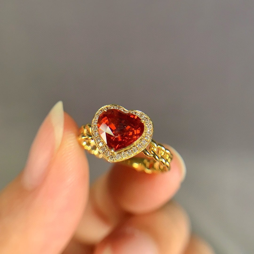 14k Gold 2.37 Ctw Natural Spessartine & Diamond Ring - 3