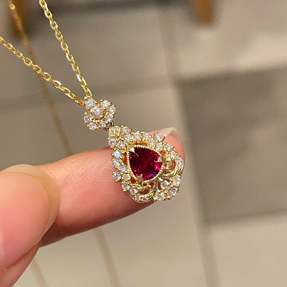 14k Gold 0.45 Ct Natural Ruby & Diamond Pendant( Without Chain ) - 3