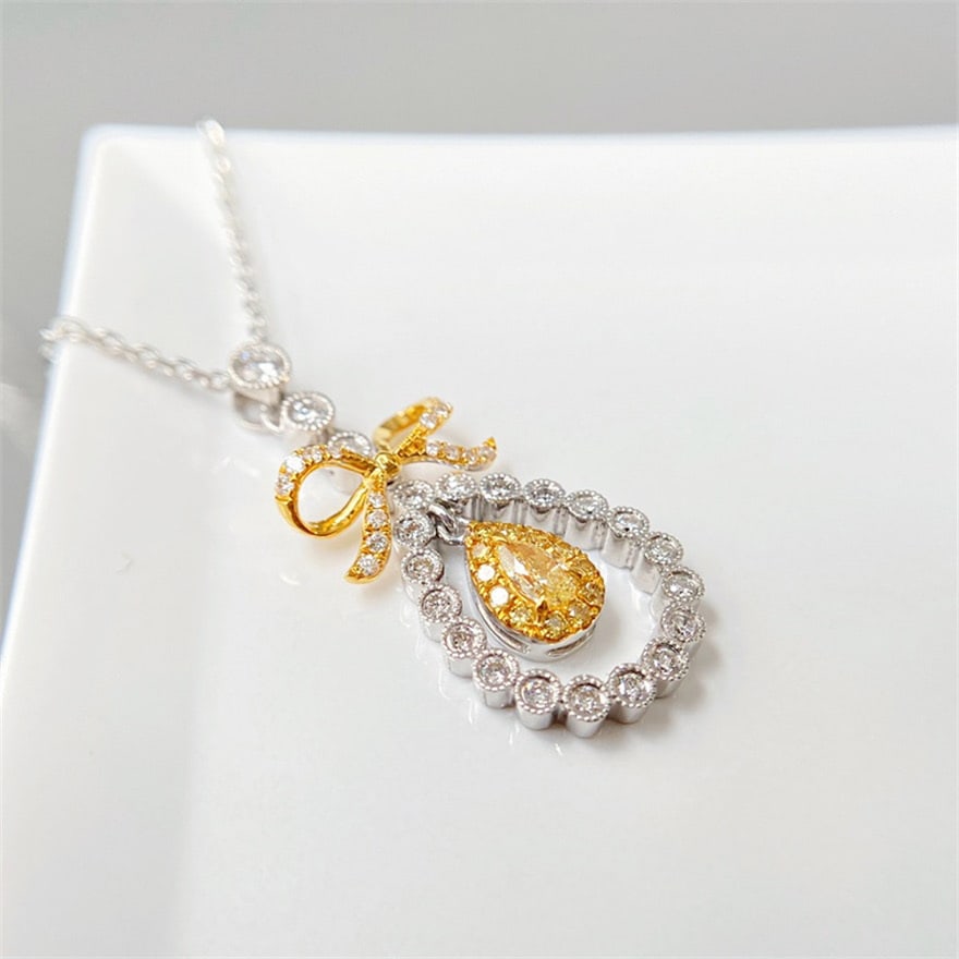 14k Gold 0.50 Ctw Natural Yellow Diamond & Diamond Necklace - 2
