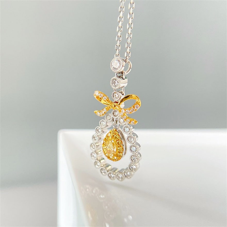14k Gold 0.50 Ctw Natural Yellow Diamond & Diamond Necklace - 3