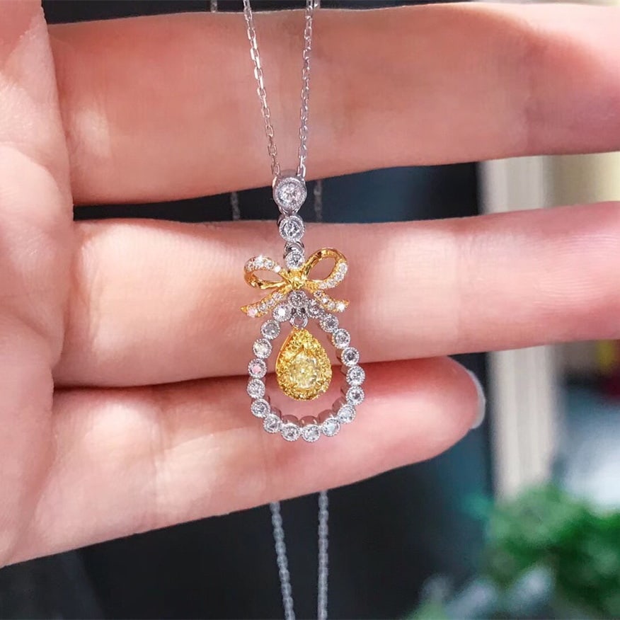 14k Gold 0.50 Ctw Natural Yellow Diamond & Diamond Necklace - 5