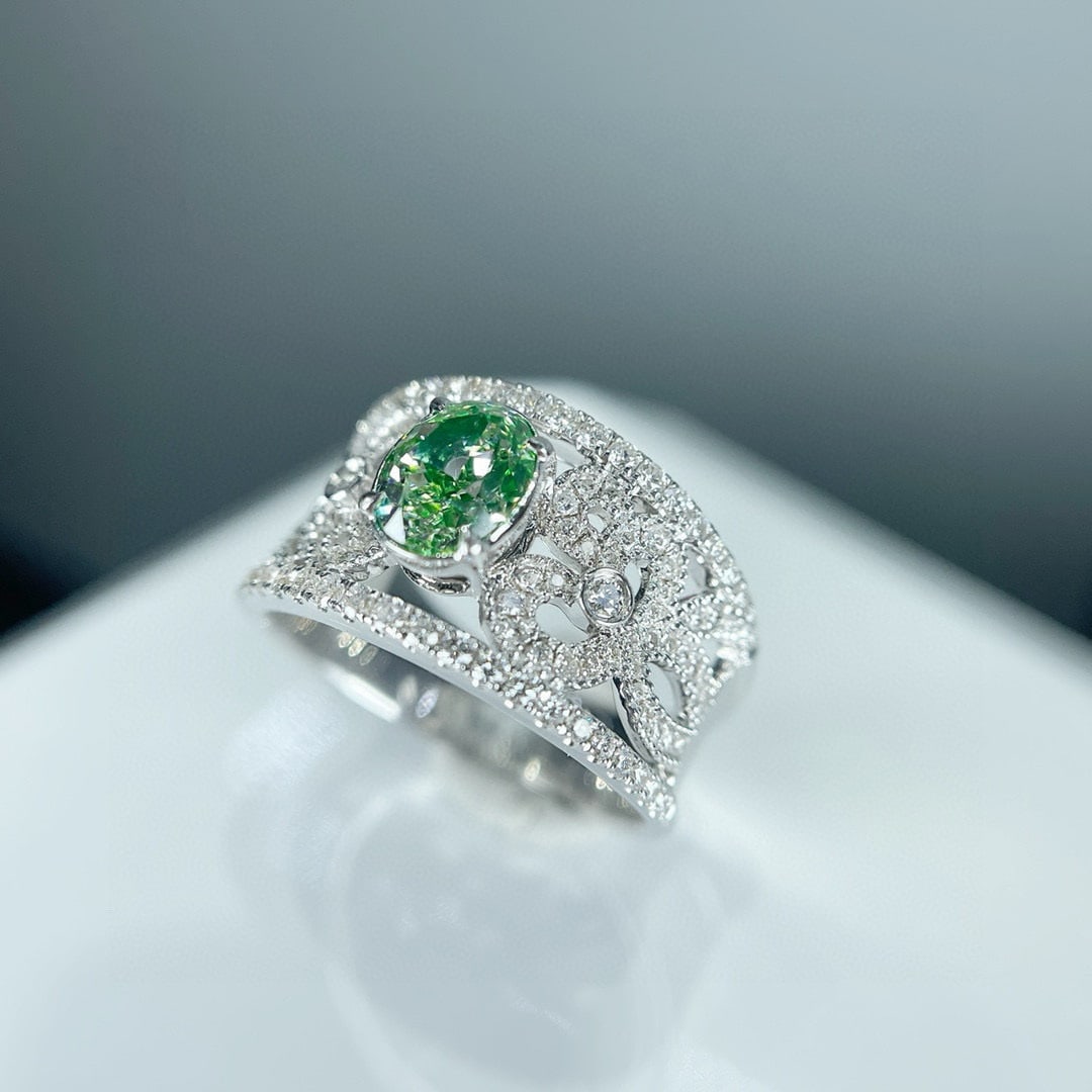 14k Gold 1.51 Ctw Natural Green Diamond & Diamond Ring - 2