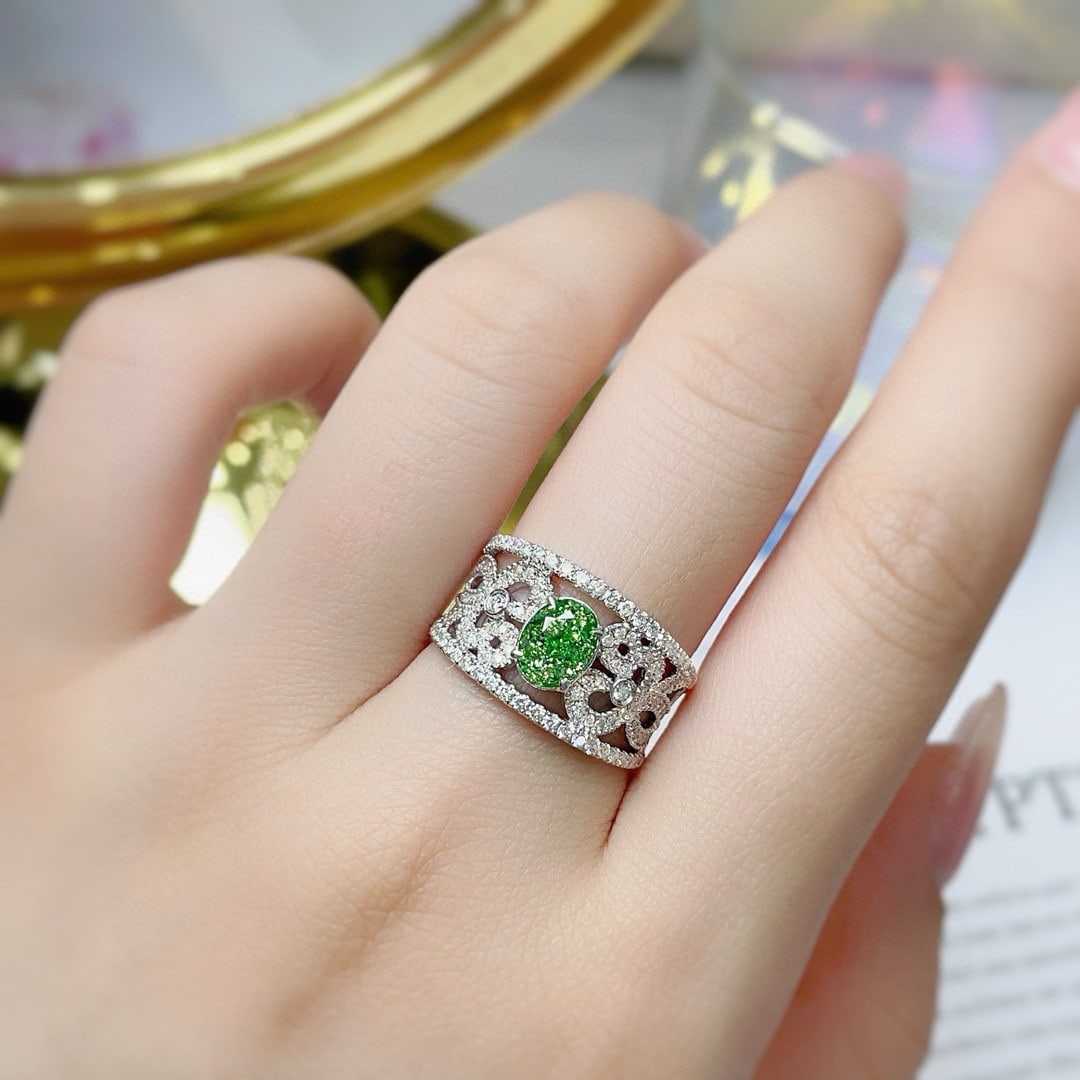 14k Gold 1.51 Ctw Natural Green Diamond & Diamond Ring - 3