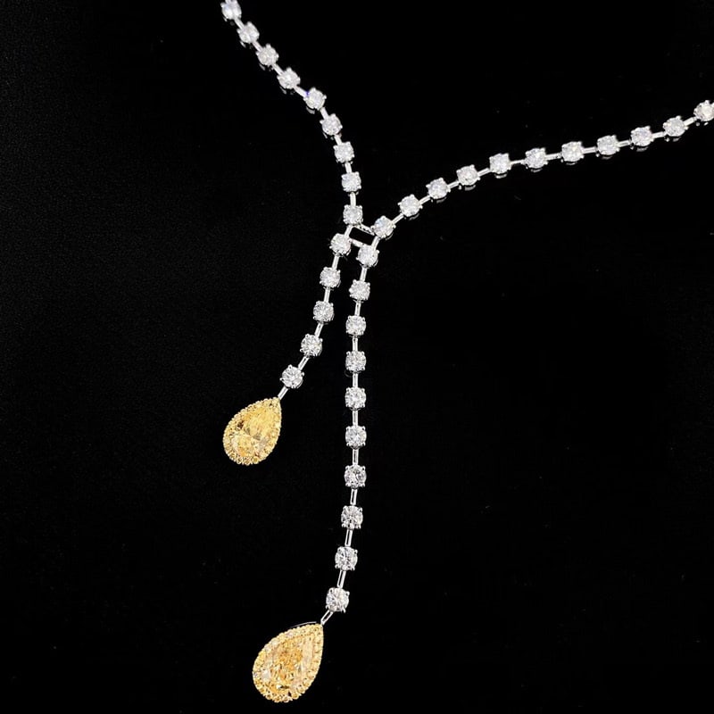 14k Gold 9.66 Ctw Natural Yellow Diamond & Diamond Necklace - 4