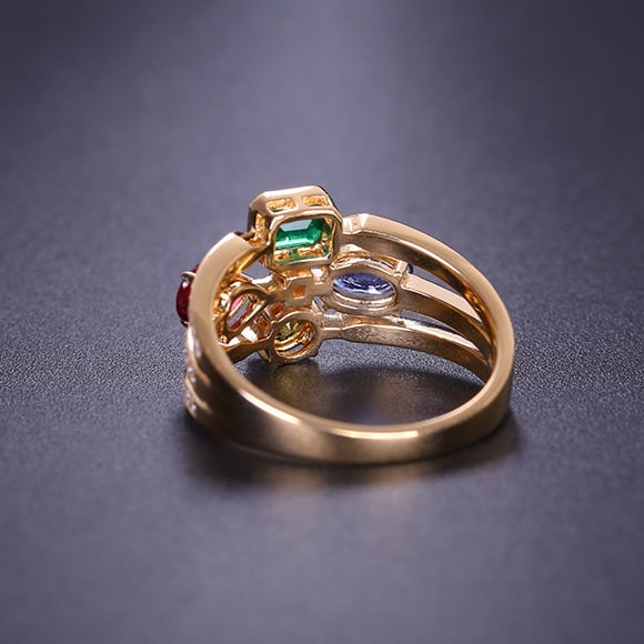 14k Gold 1.85 Ctw Natural Emerald & Sapphire & Spinel & Diamond Ring - 5